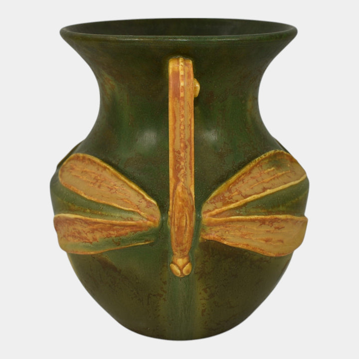 Ephraim Faience Century Studios 2012 Hand Made Pottery Green Dragonfly Vase