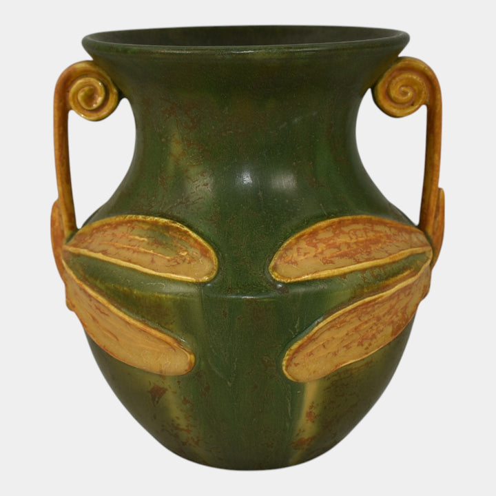 Ephraim Faience Century Studios 2012 Hand Made Pottery Green Dragonfly Vase