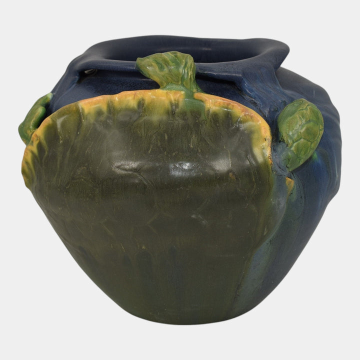 Ephraim Faience 2003 Hand Made Pottery Blue Green Turtle Ceramic Vase 325
