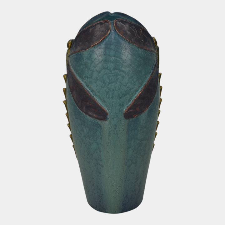 Ephraim Faience 2013 Hand Made Pottery Century Studios Blue Green Dragonfly Vase