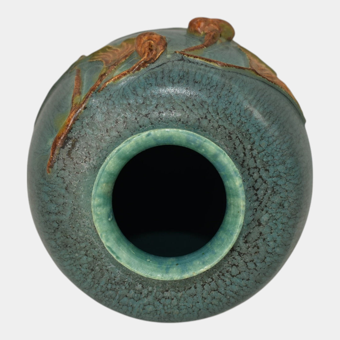 Ephraim Faience 2010 Hand Made Pottery Blue Green Experimental Ginkgo Vase
