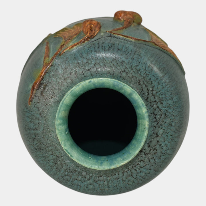 Ephraim Faience 2010 Hand Made Pottery Blue Green Experimental Ginkgo Vase