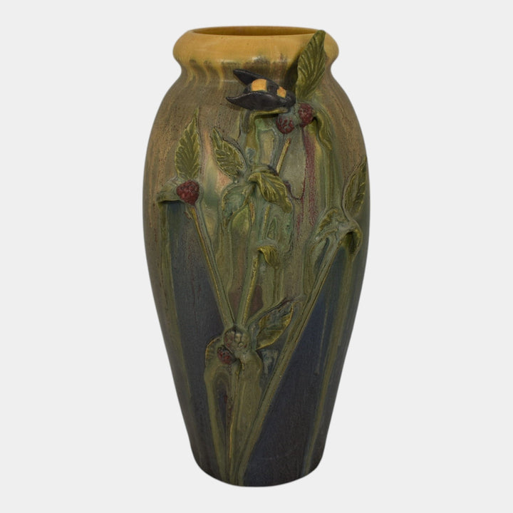 Ephraim Faience 2010 Hand Made Pottery Experimental Bee In Berry Patch Vase
