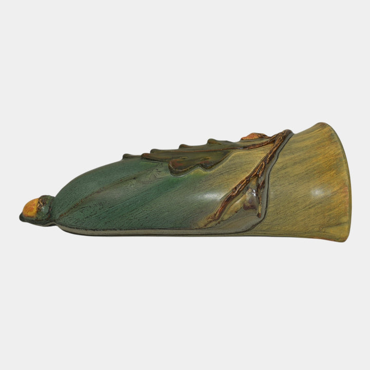 Ephraim Faience 2010 Hand Made Pottery Experimental Green Acorn Oak Wall Pocket