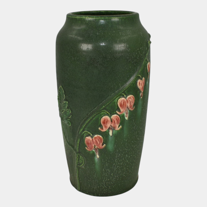 Door Studio Art Pottery Hand Thrown Green Bleeding Heart Ceramic Vase