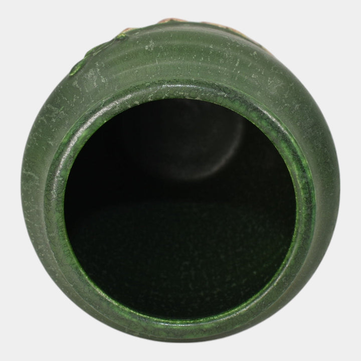 Door Studio Art Pottery Hand Thrown Green Bleeding Heart Ceramic Vase