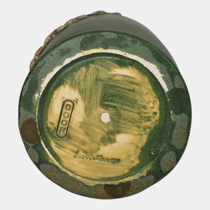 Door Studio Art Pottery Hand Thrown Green Bleeding Heart Ceramic Vase