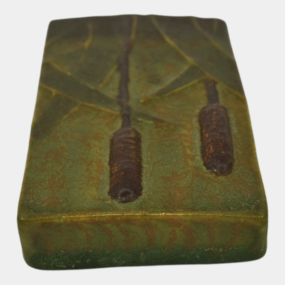 Ephraim Faience 2011 Hand Made Art Pottery Green Marsh Cattail Ceramic Tile F63