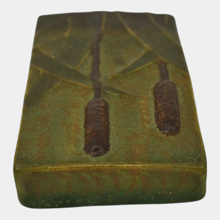 Ephraim Faience 2011 Hand Made Art Pottery Green Marsh Cattail Ceramic Tile F63