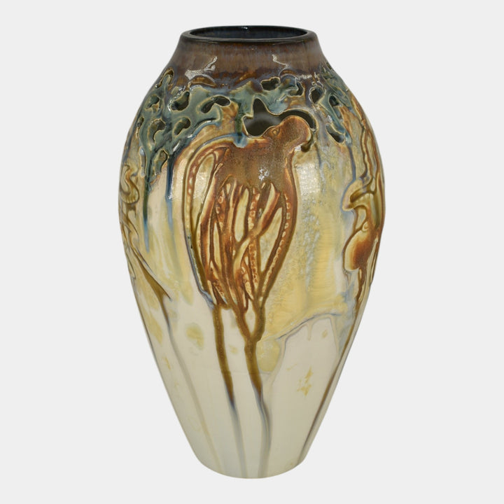 Door Studio Art Pottery Hand Thrown Crystalline Octopus Ceramic Vase Kreigh