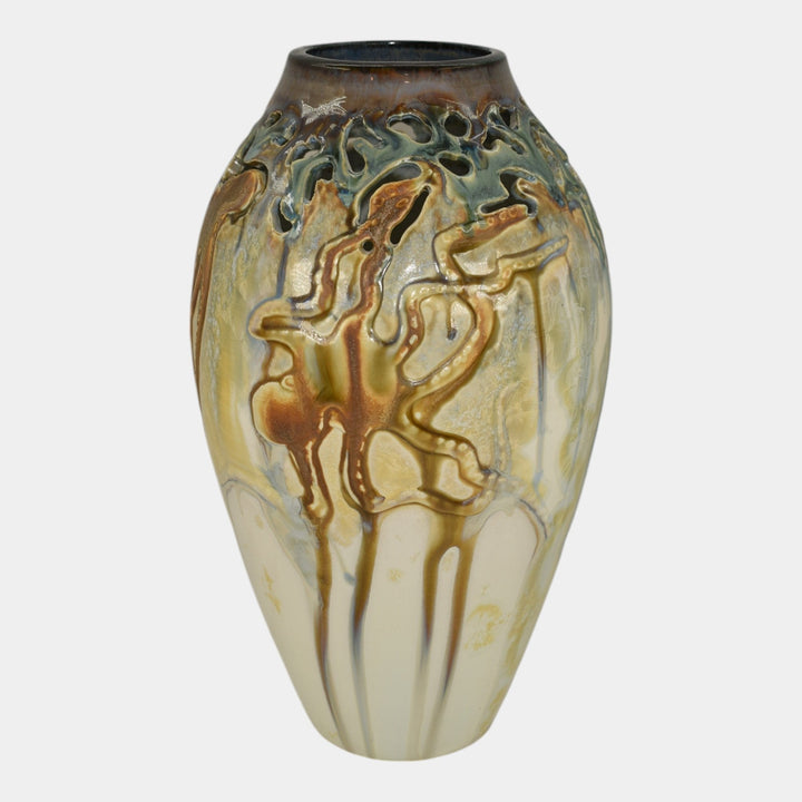 Door Studio Art Pottery Hand Thrown Crystalline Octopus Ceramic Vase Kreigh