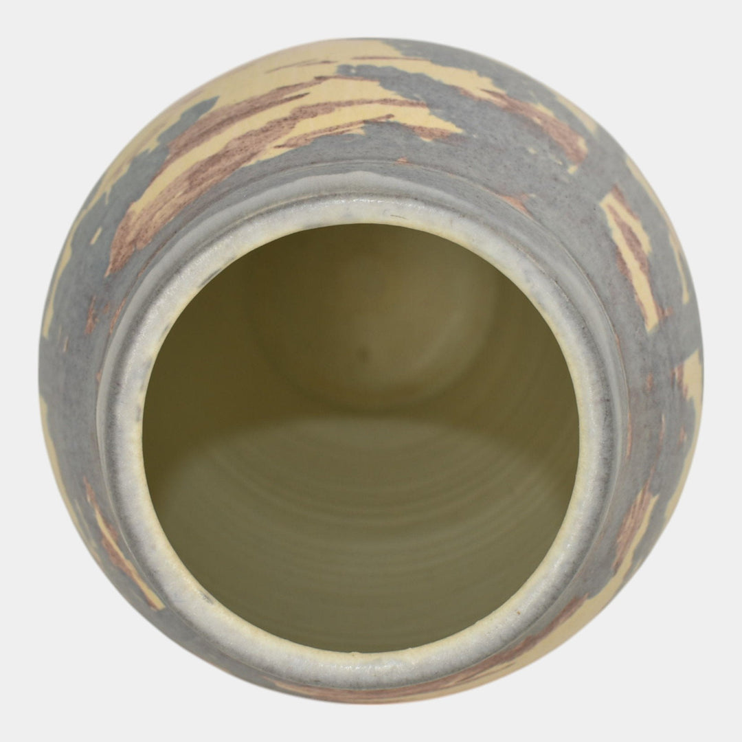 Door Studio Art Pottery Hand Thrown Blue Tan Vellum Ceramic Scenic Vase