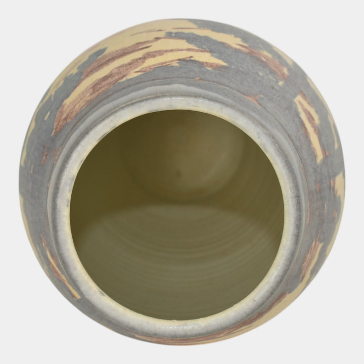 Door Studio Art Pottery Hand Thrown Blue Tan Vellum Ceramic Scenic Vase