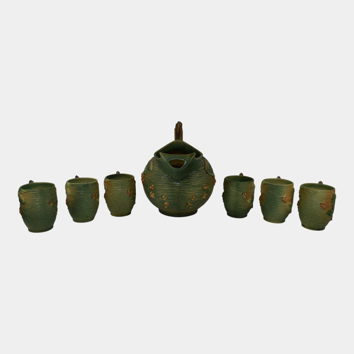 Roseville Bushberry Green 1941 Vintage Art Pottery Pitcher 1325 Mugs 1-3