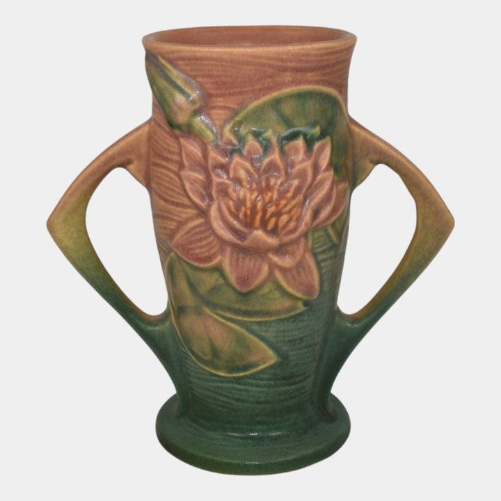 Roseville Water Lily Pink 1943 Vintage Art Pottery Ceramic Handled Vase 72-6 - Just Art Pottery