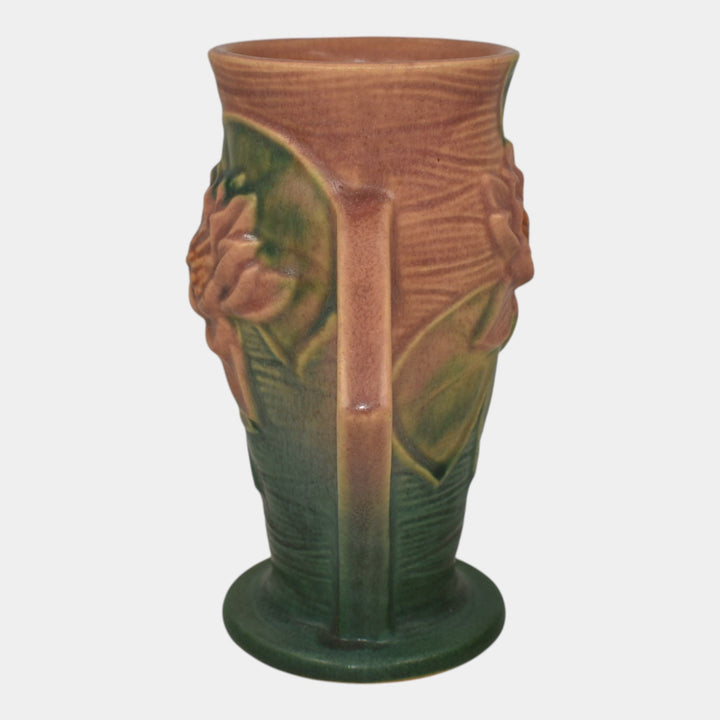 Roseville Water Lily Pink 1943 Vintage Art Pottery Ceramic Handled Vase 72-6 - Just Art Pottery