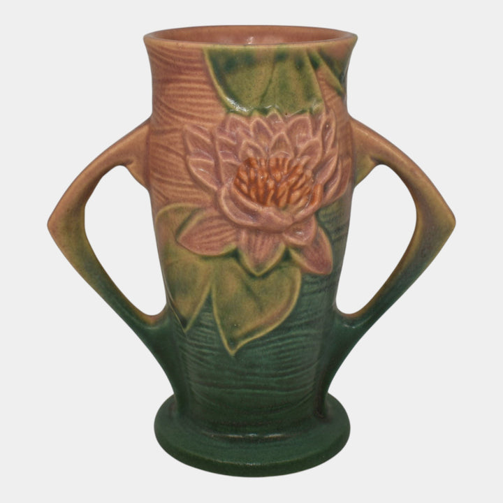 Roseville Water Lily Pink 1943 Vintage Art Pottery Ceramic Handled Vase 72-6 - Just Art Pottery