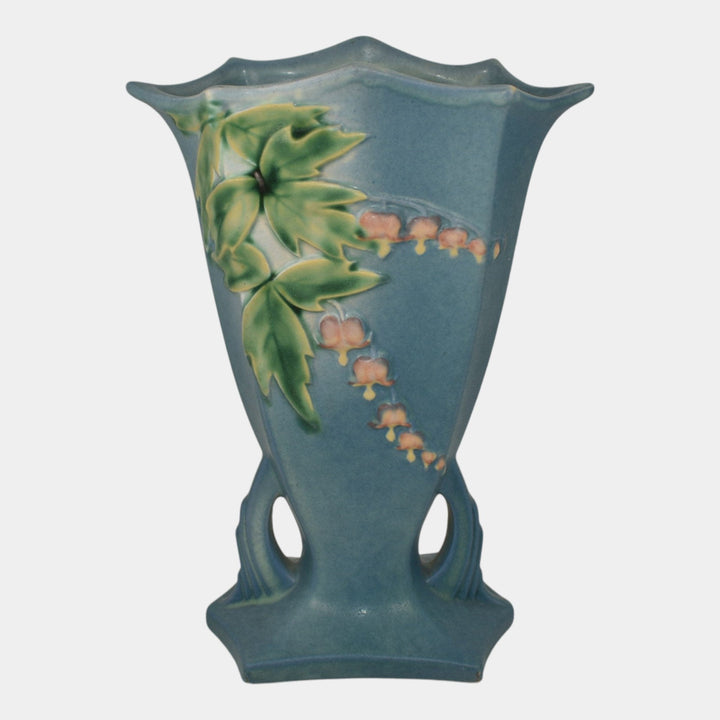Roseville Bleeding Heart Blue 1940 Vintage Art Deco Pottery Ceramic Vase 968-8
