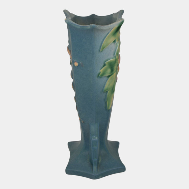 Roseville Bleeding Heart Blue 1940 Vintage Art Deco Pottery Ceramic Vase 968-8