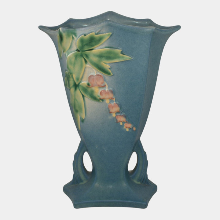 Roseville Bleeding Heart Blue 1940 Vintage Art Deco Pottery Ceramic Vase 968-8