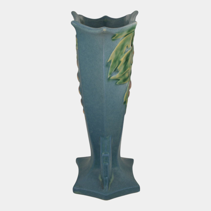 Roseville Bleeding Heart Blue 1940 Vintage Art Deco Pottery Ceramic Vase 968-8