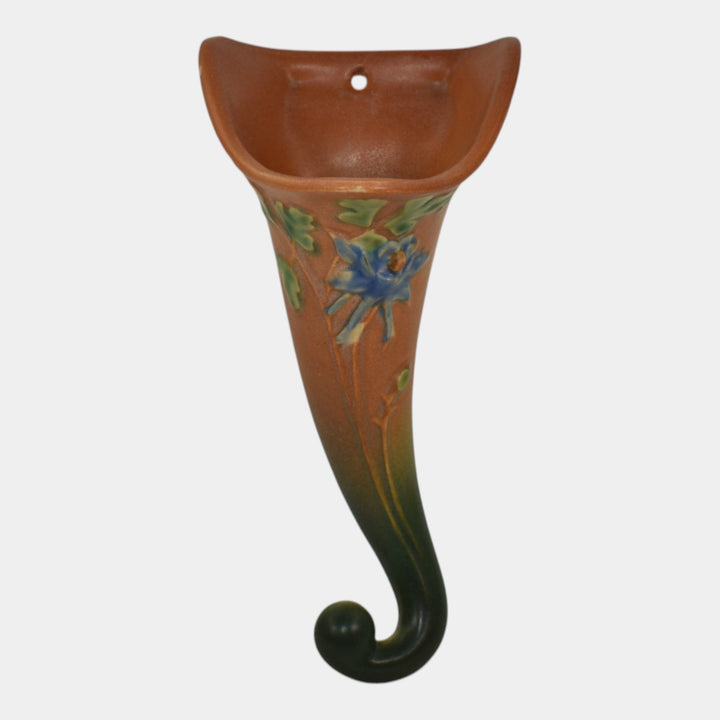 Roseville Columbine Brown 1941 Mid Century Modern Art Pottery Wall Pocket 1290-8 - Just Art Pottery