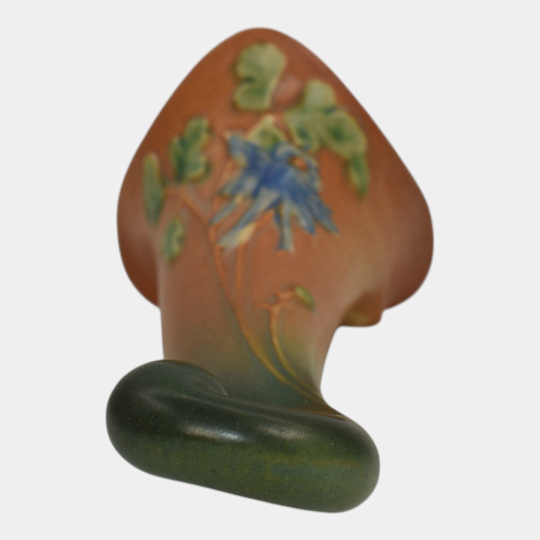 Roseville Columbine Brown 1941 Mid Century Modern Art Pottery Wall Pocket 1290-8 - Just Art Pottery