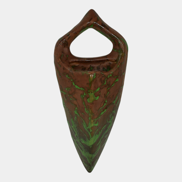 Weller Greora 1930s Vintage Art Deco Pottery Brown Green Ceramic Wall Pocket