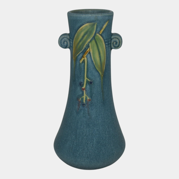 Weller Cornish 1933 Vintage Art Deco Pottery Blue Handled Ceramic Vase