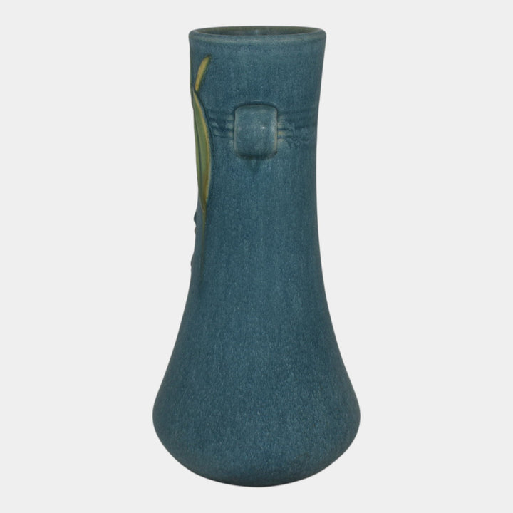 Weller Cornish 1933 Vintage Art Deco Pottery Blue Handled Ceramic Vase