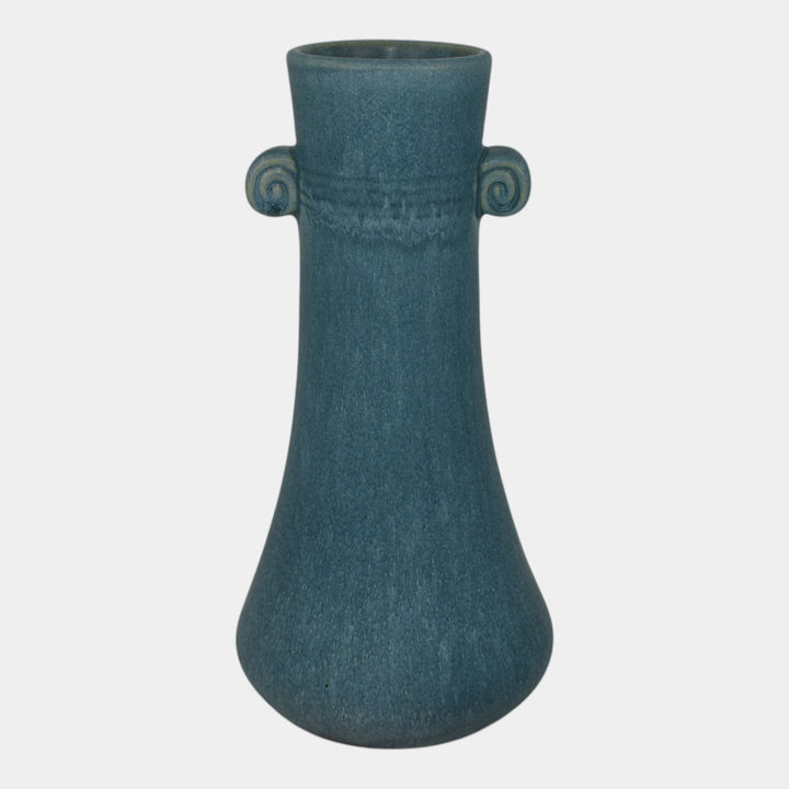 Weller Cornish 1933 Vintage Art Deco Pottery Blue Handled Ceramic Vase