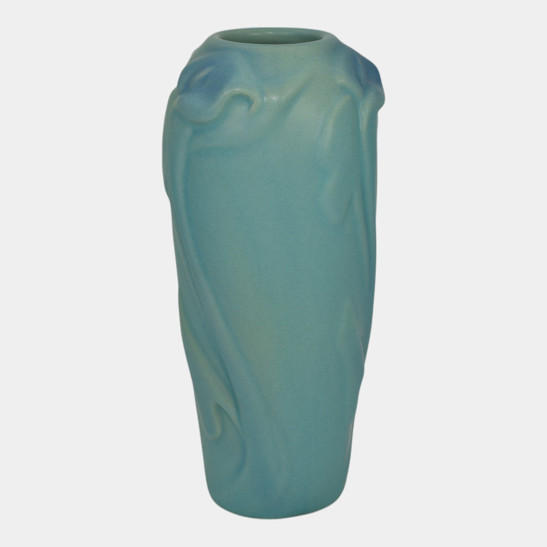 Van Briggle Art Pottery Ming Blue Calla Lily And Leaves Ceramic Vase