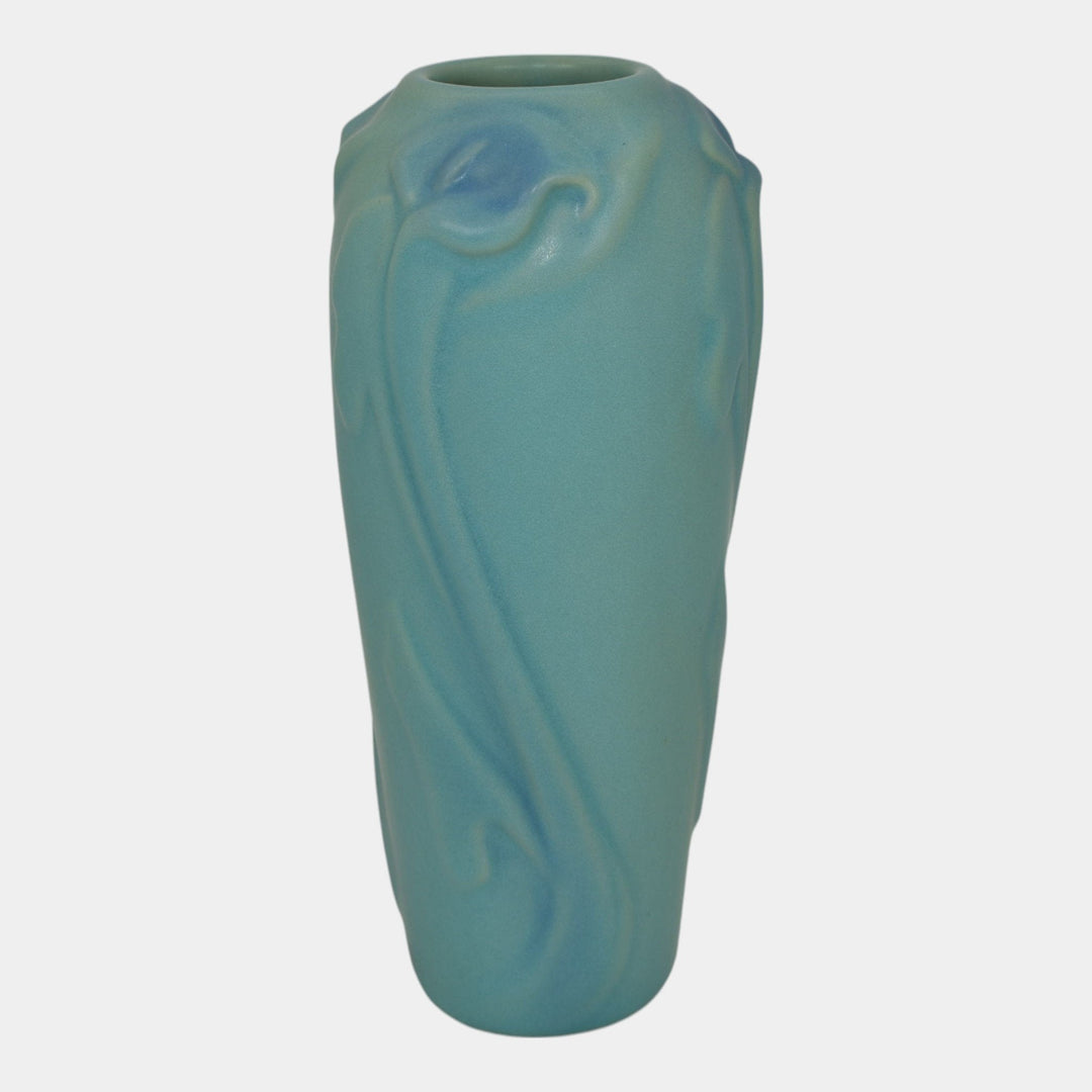 Van Briggle Art Pottery Ming Blue Calla Lily And Leaves Ceramic Vase