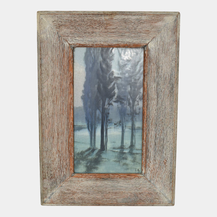 Rookwood 1914 Vintage Pottery Scenic Blue Landscape Framed Plaque Tile Asbury
