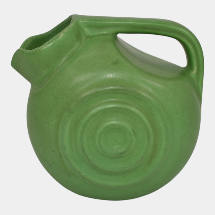 Niloak 1930s Vintage Art Deco Pottery Matte Green Bullseye Pitcher