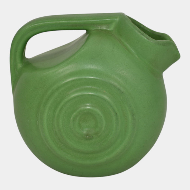 Niloak 1930s Vintage Art Deco Pottery Matte Green Bullseye Pitcher