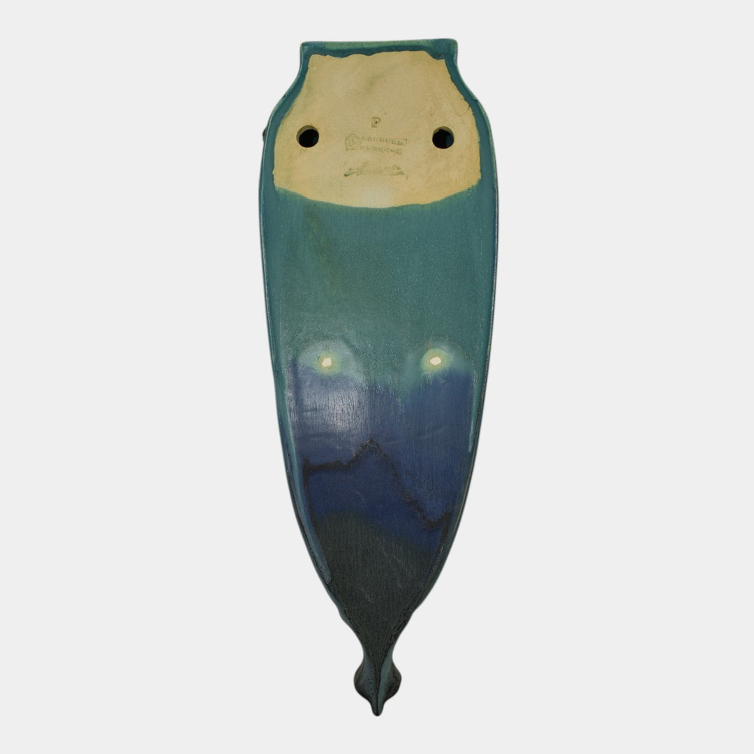 Ephraim Faience 2010 Hand Made Pottery Blue Snowy Owl Ceramic Wall Pocket D50