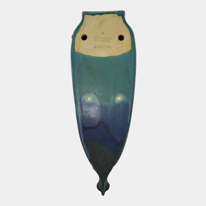 Ephraim Faience 2010 Hand Made Pottery Blue Snowy Owl Ceramic Wall Pocket D50