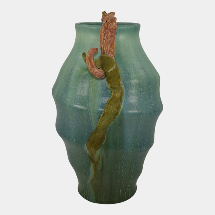 Ephraim Faience 2015 Limited Edition Pottery Blue Seahorses Cove Vase I04