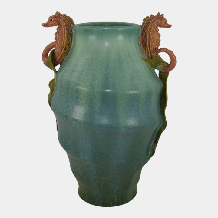 Ephraim Faience 2015 Limited Edition Pottery Blue Seahorses Cove Vase I04