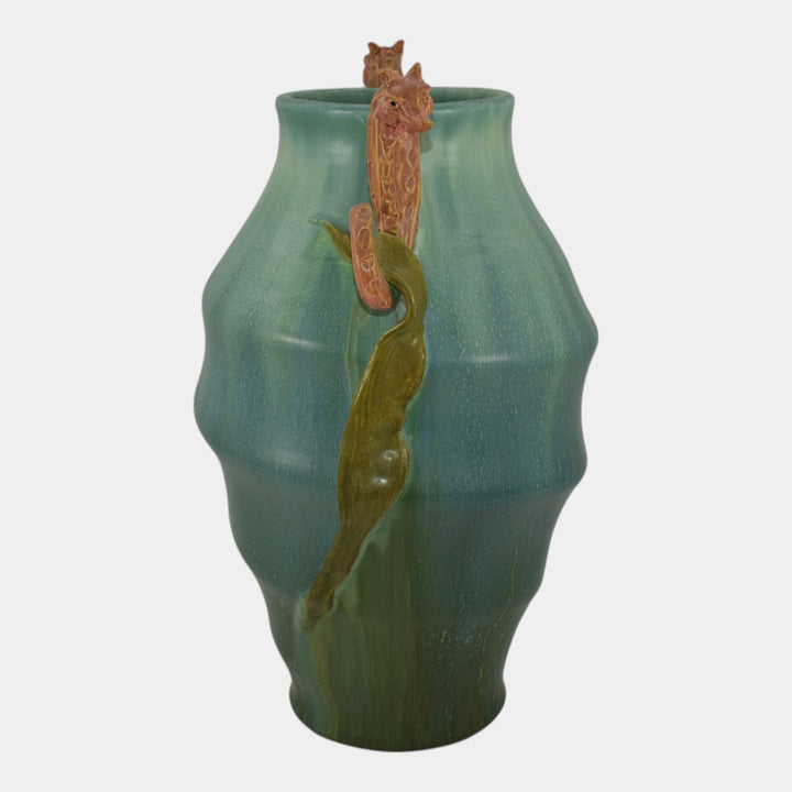 Ephraim Faience 2015 Limited Edition Pottery Blue Seahorses Cove Vase I04