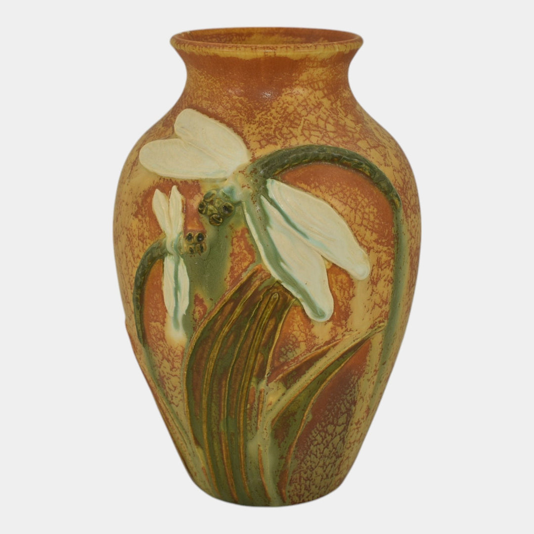 Ephraim Faience 2008 Hand Made Pottery Yellow Dragonflies Experimental Vase