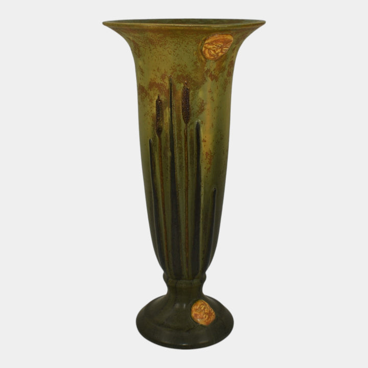 Ephraim Faience 2011 Hand Made Pottery Cattail And Moon Face Commemorative Vase