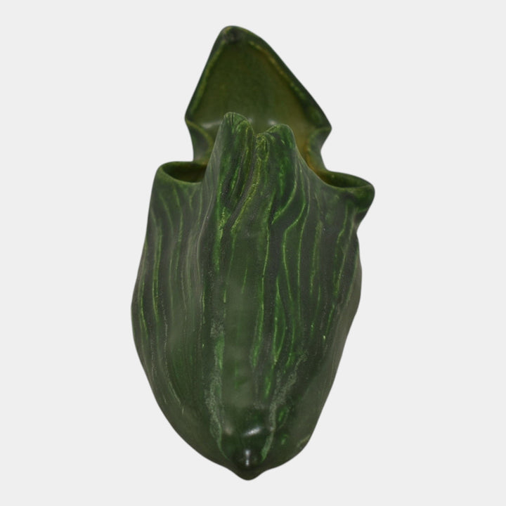 Ephraim Faience 2002 Hand Made Pottery Green Cattail Ceramic Wall Pocket Wolf - Just Art Pottery