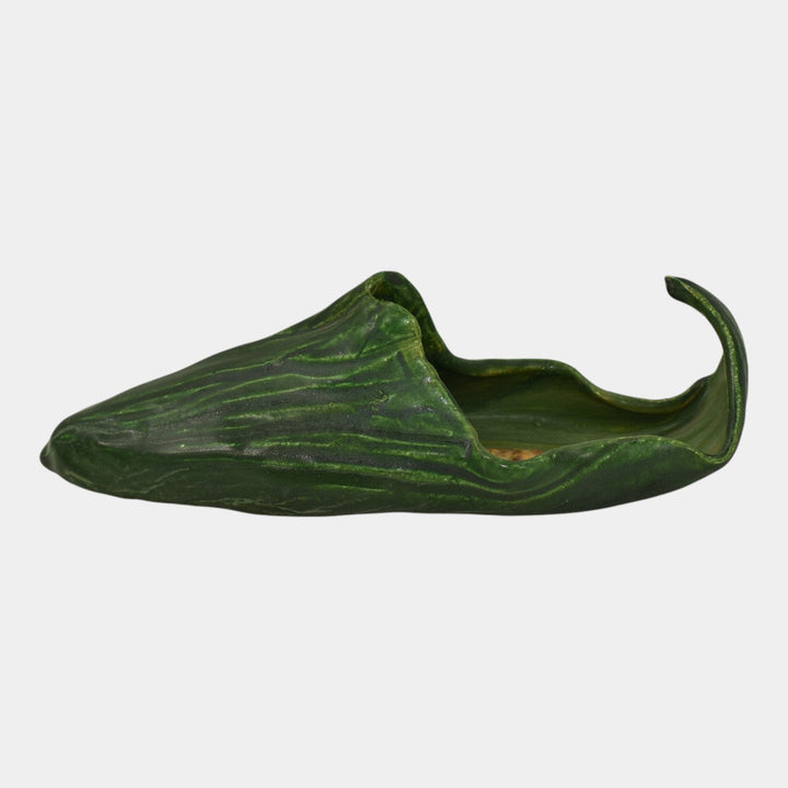 Ephraim Faience 2002 Hand Made Pottery Green Cattail Ceramic Wall Pocket Wolf - Just Art Pottery