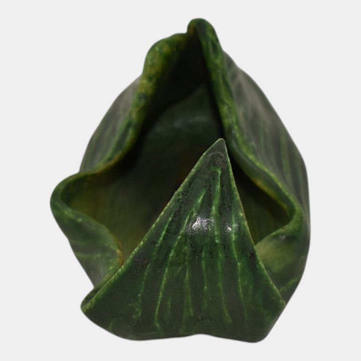 Ephraim Faience 2002 Hand Made Pottery Green Cattail Ceramic Wall Pocket Wolf - Just Art Pottery