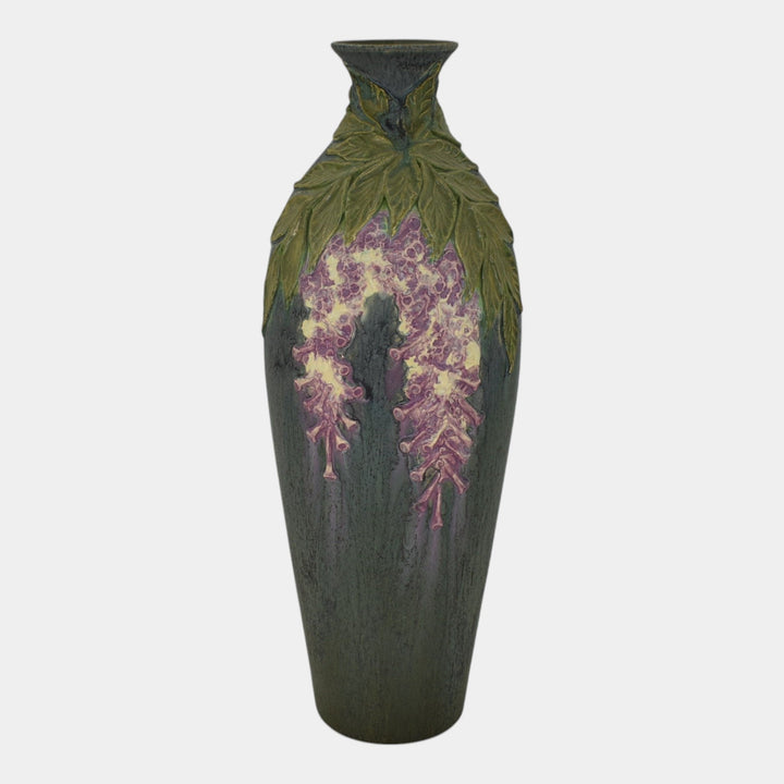 Ephraim Faience 2008 Hand Made Pottery Green Purple Wisteria Ceramic Vase B18