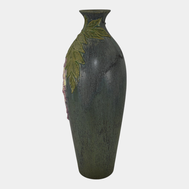 Ephraim Faience 2008 Hand Made Pottery Green Purple Wisteria Ceramic Vase B18