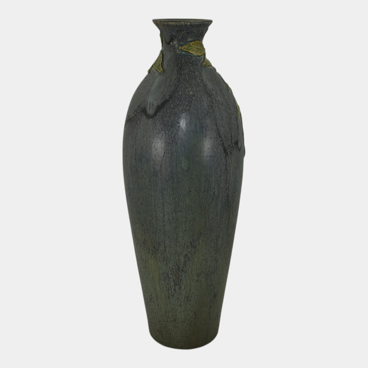 Ephraim Faience 2008 Hand Made Pottery Green Purple Wisteria Ceramic Vase B18
