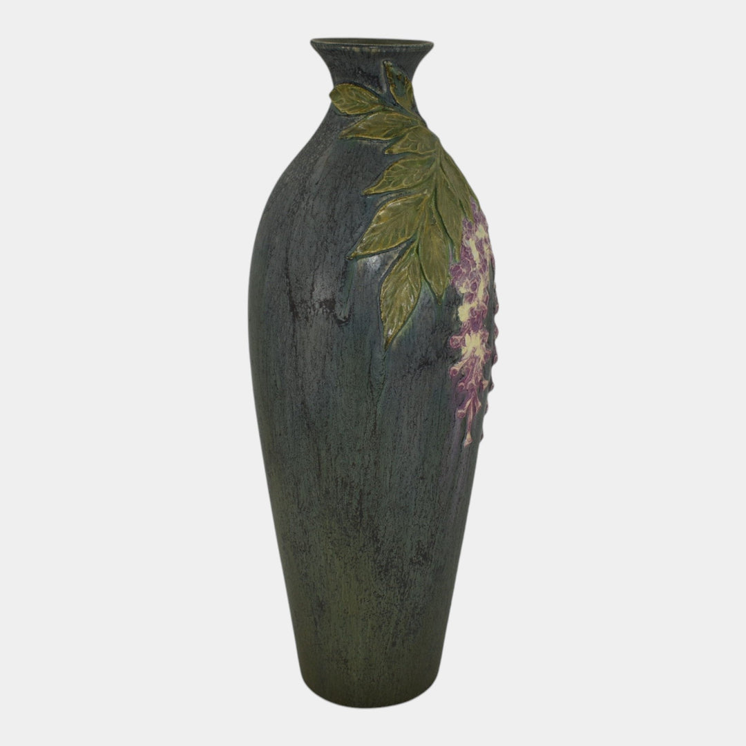 Ephraim Faience 2008 Hand Made Pottery Green Purple Wisteria Ceramic Vase B18